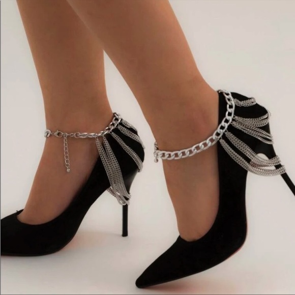 Accessories - Multi Layered Silver Chain Heel Anklet